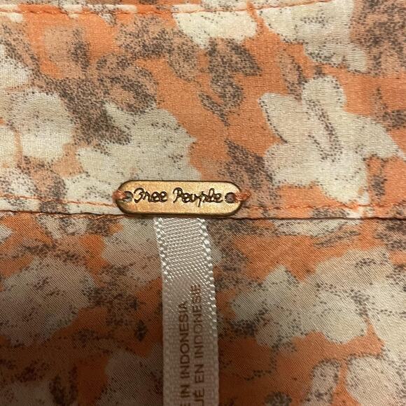 Free People Shirt Womens Extra Small Orange Floral Sheer Button Up Long Sleeve - Picture 4 of 9